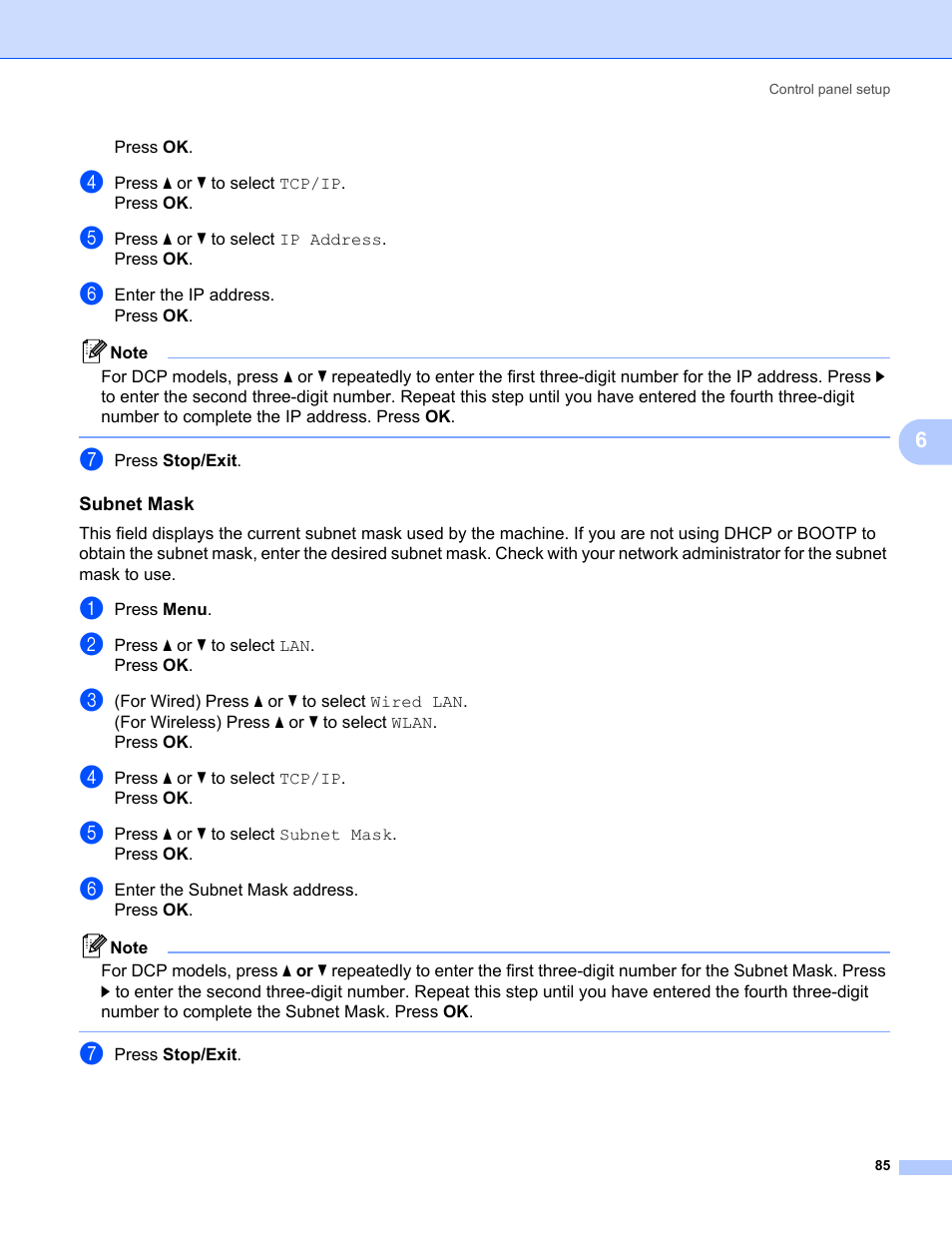 Subnet mask | Brother MFC-685CW User Manual | Page 93 / 136
