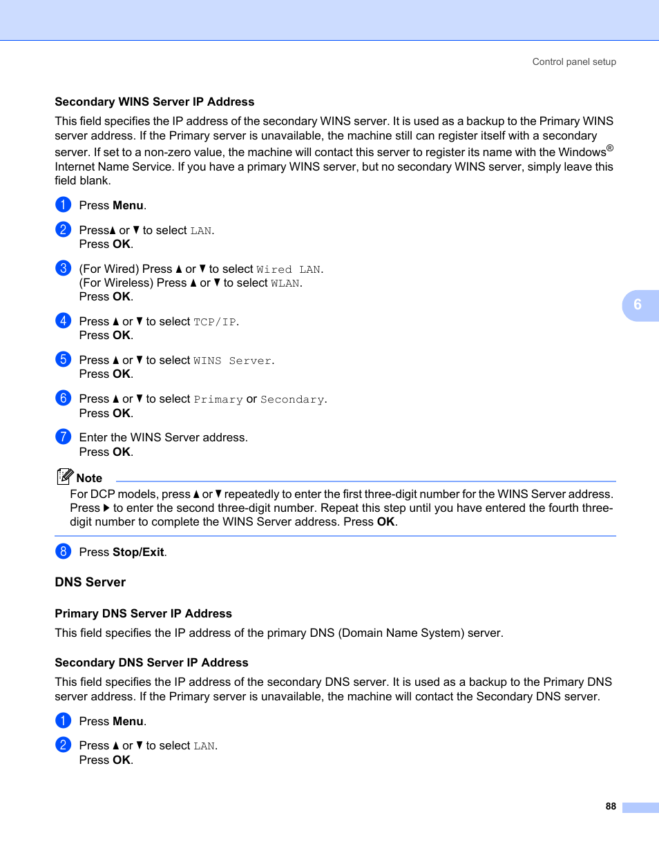 Dns server | Brother MFC-685CW User Manual | Page 96 / 136