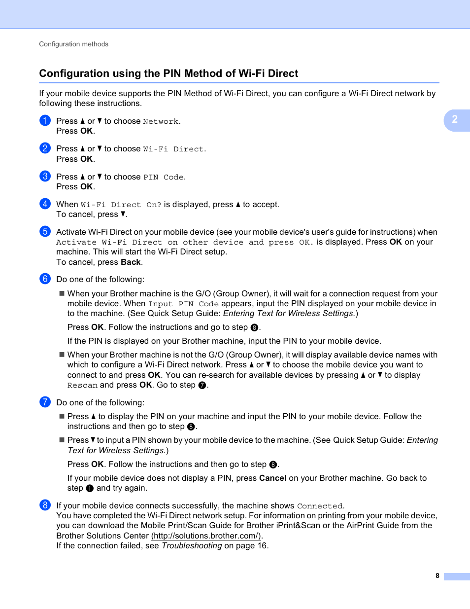 Configuration using the pin method of wi-fi direct | Brother MFC-9130CW User Manual | Page 11 / 25