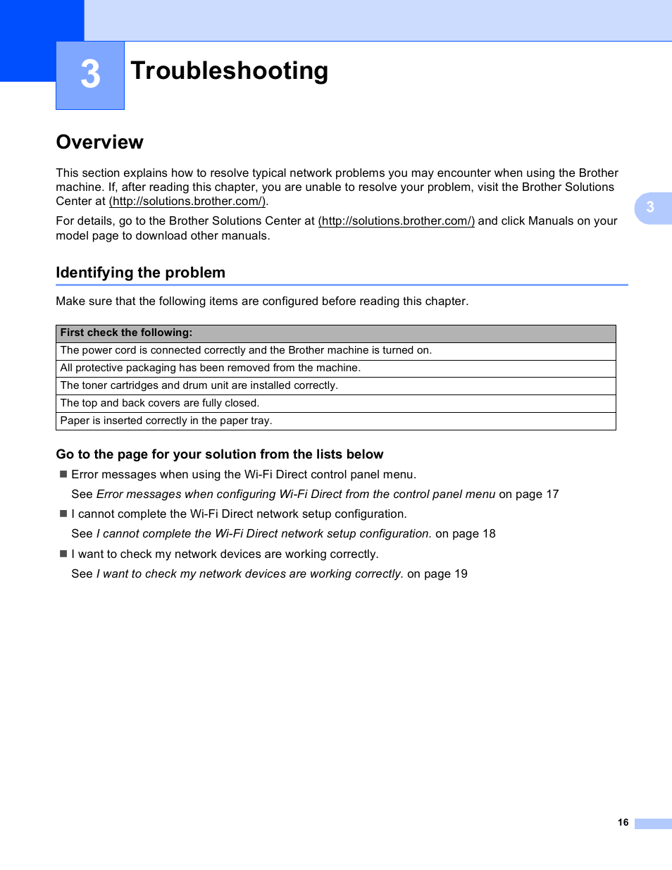 3 troubleshooting, Overview, Identifying the problem | Troubleshooting | Brother MFC-9130CW User Manual | Page 19 / 25