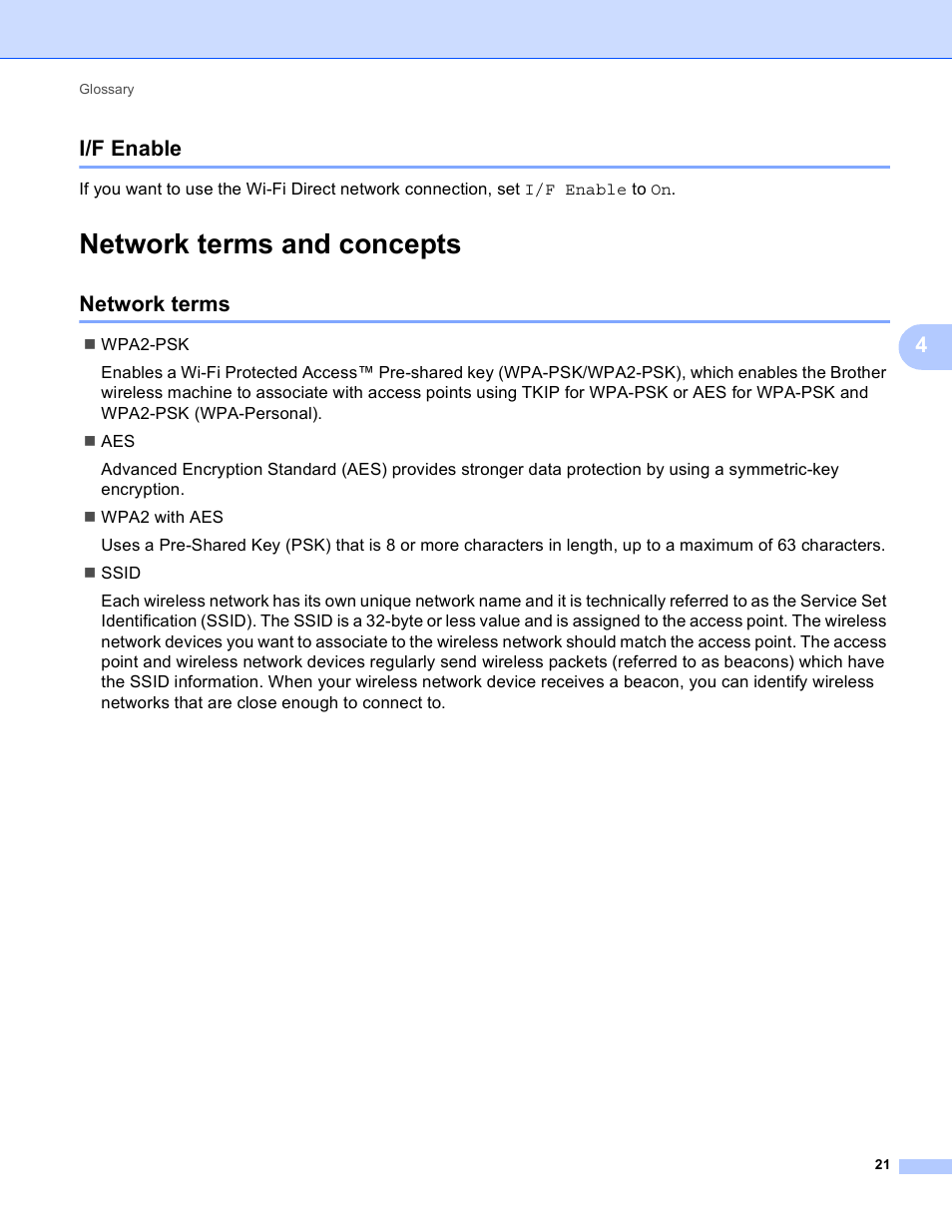 I/f enable, Network terms and concepts, Network terms | 4i/f enable | Brother MFC-9130CW User Manual | Page 24 / 25
