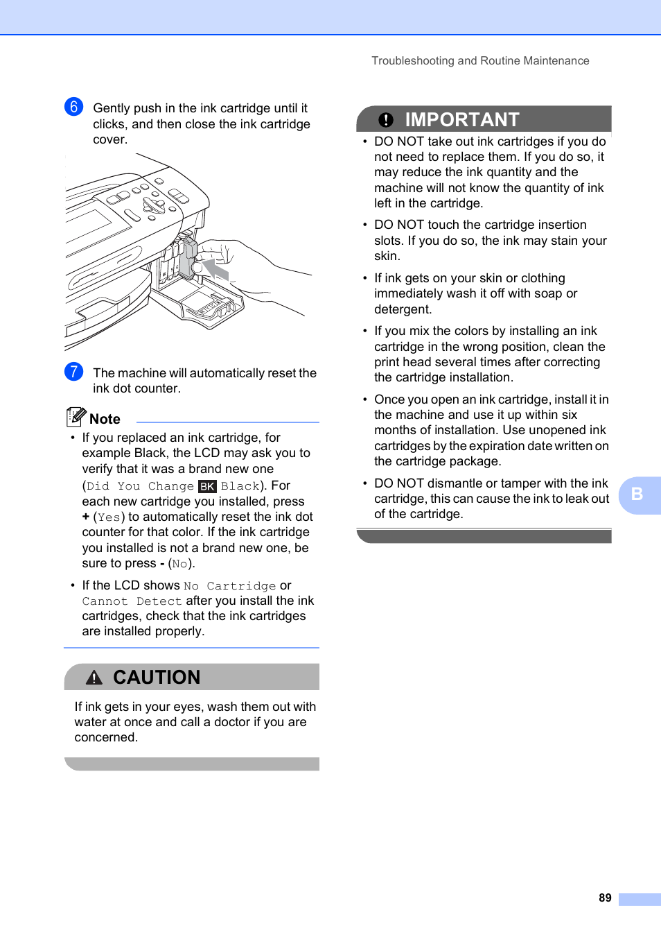 Caution, Important | Brother DCP-395CN User Manual | Page 101 / 140
