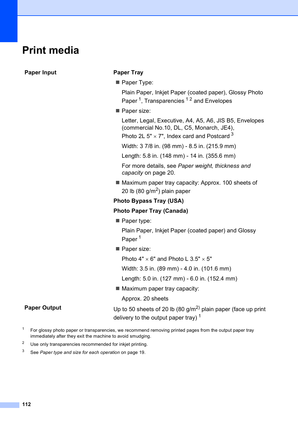 Print media | Brother DCP-395CN User Manual | Page 124 / 140