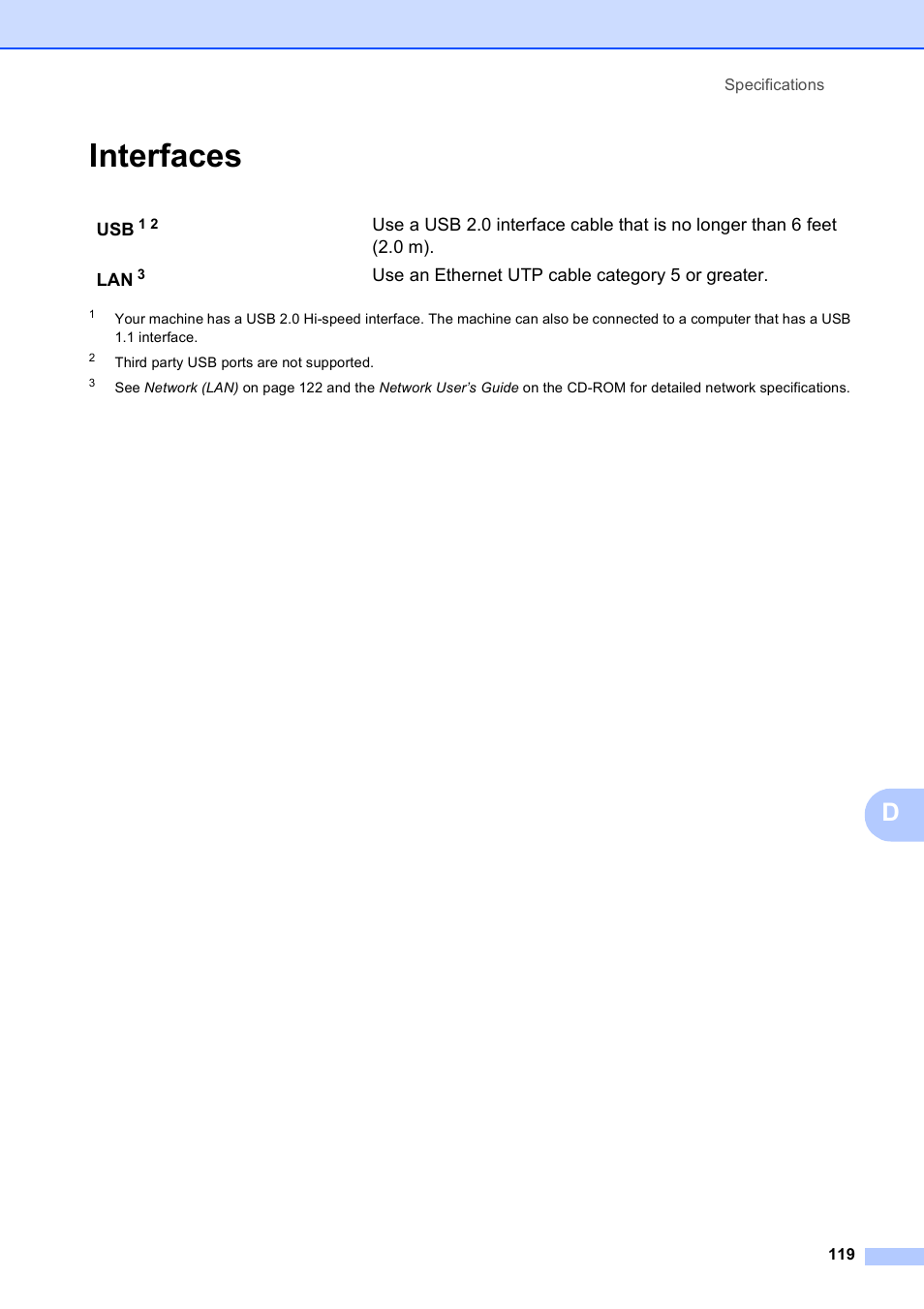 Interfaces | Brother DCP-395CN User Manual | Page 131 / 140