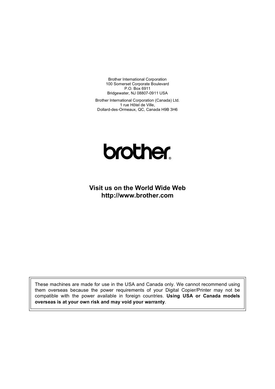 Brother usa/can | Brother DCP-395CN User Manual | Page 140 / 140