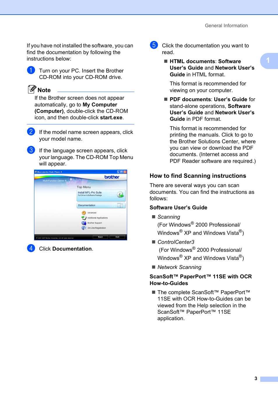 How to find scanning instructions | Brother DCP-395CN User Manual | Page 15 / 140