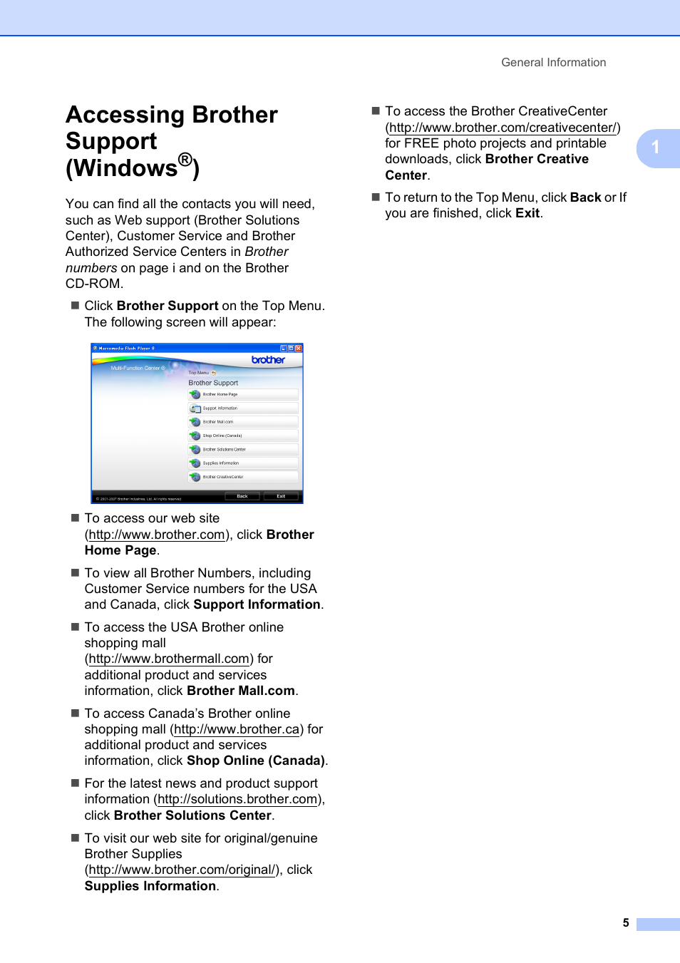 Accessing brother support (windows®), Accessing brother support (windows | Brother DCP-395CN User Manual | Page 17 / 140