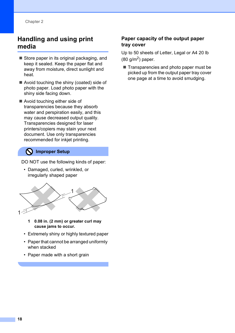 Handling and using print media, Paper capacity of the output paper tray cover | Brother DCP-395CN User Manual | Page 30 / 140