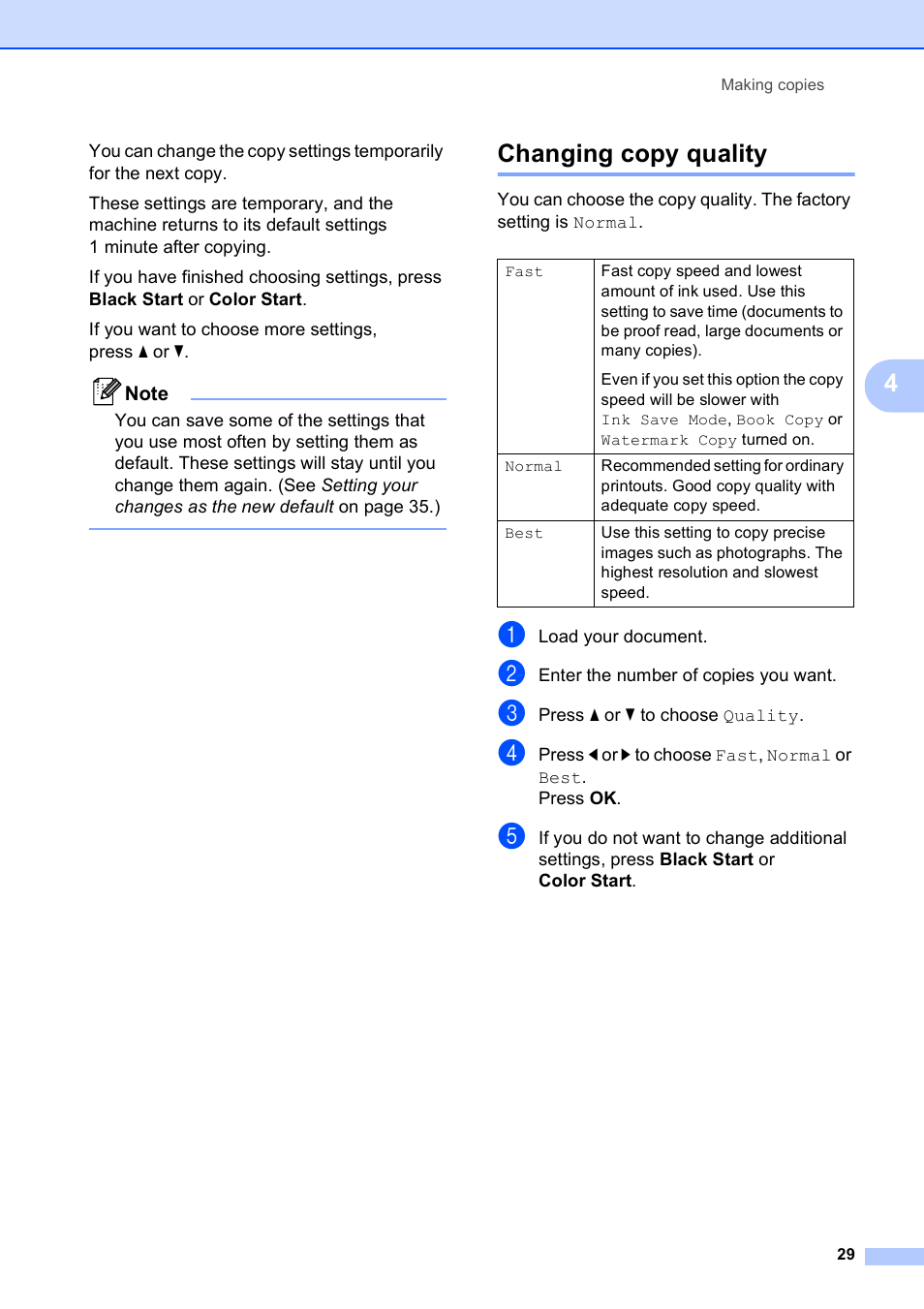 Changing copy quality | Brother DCP-395CN User Manual | Page 41 / 140
