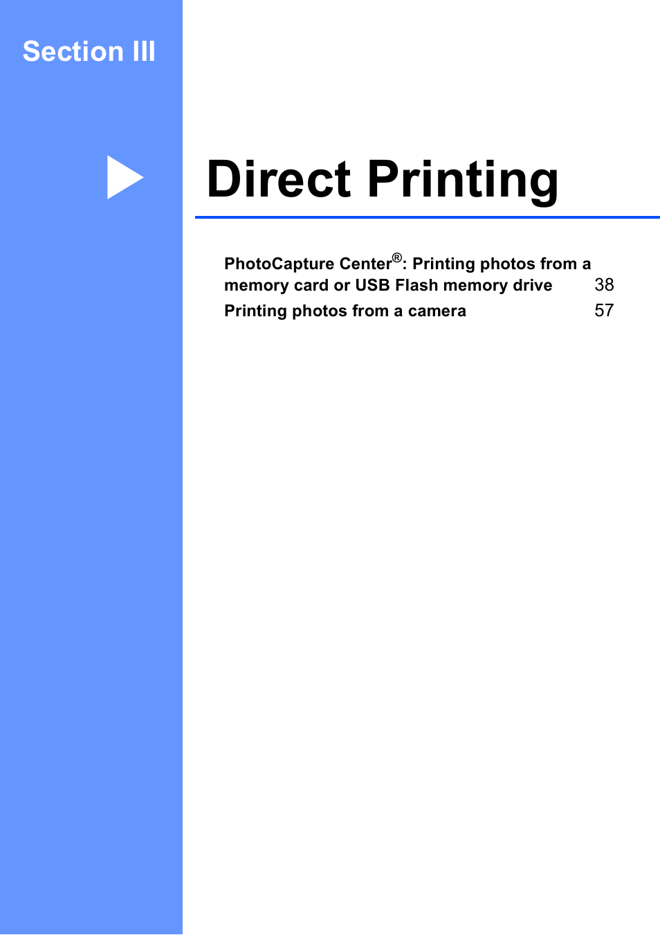 Section iii: direct printing, Section iii direct printing, Direct printing | Brother DCP-395CN User Manual | Page 49 / 140