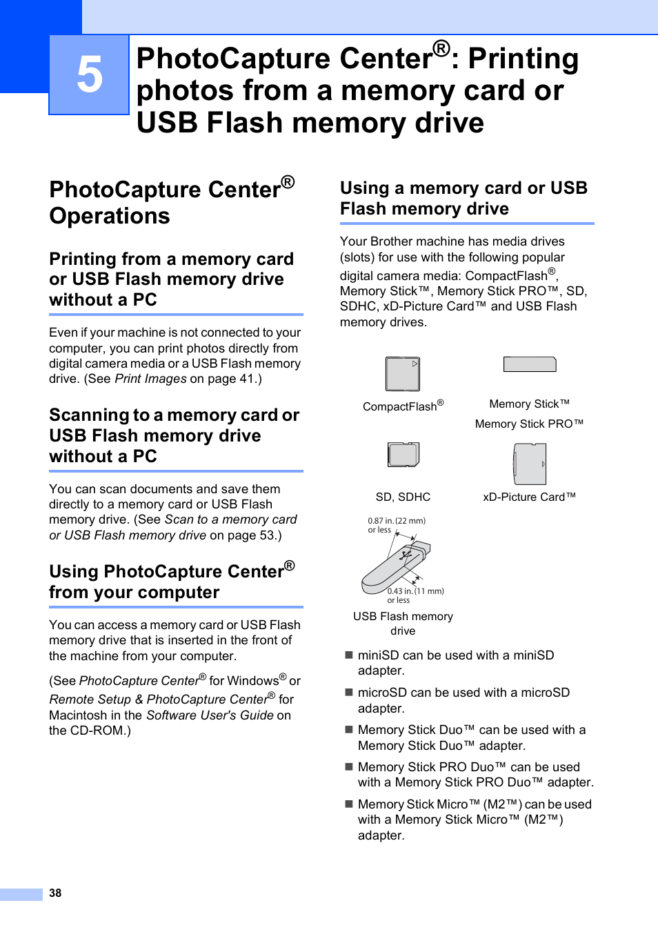 Photocapture center® operations, Using photocapture center® from your computer, Using a memory card or usb flash memory drive | Photocapture center, Printing photos from a memory card or, Usb flash memory drive, Operations, From your computer, Printing photos from a, Memory card or usb flash memory drive | Brother DCP-395CN User Manual | Page 50 / 140