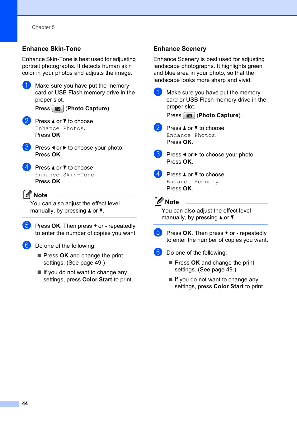 Enhance skin-tone, Enhance scenery | Brother DCP-395CN User Manual | Page 56 / 140