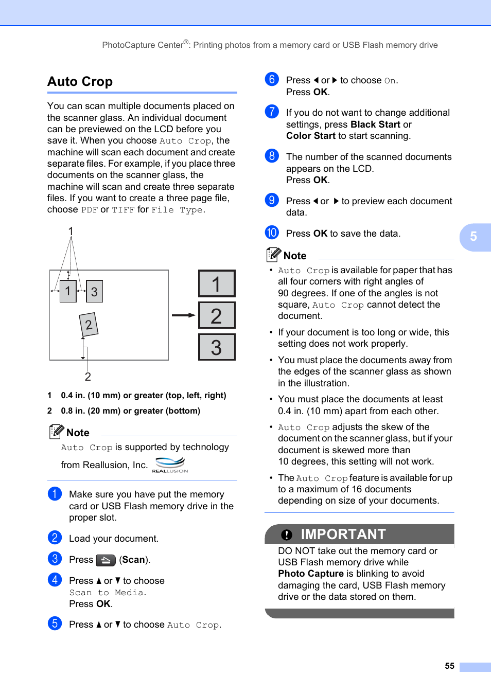 Auto crop, Important, 5auto crop | Brother DCP-395CN User Manual | Page 67 / 140