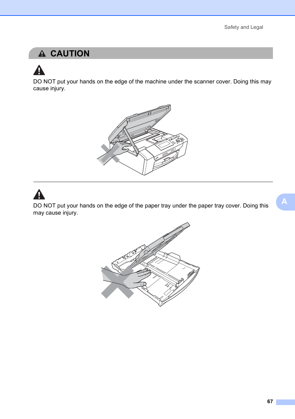 Caution, Safety and legal 67 | Brother DCP-395CN User Manual | Page 79 / 140