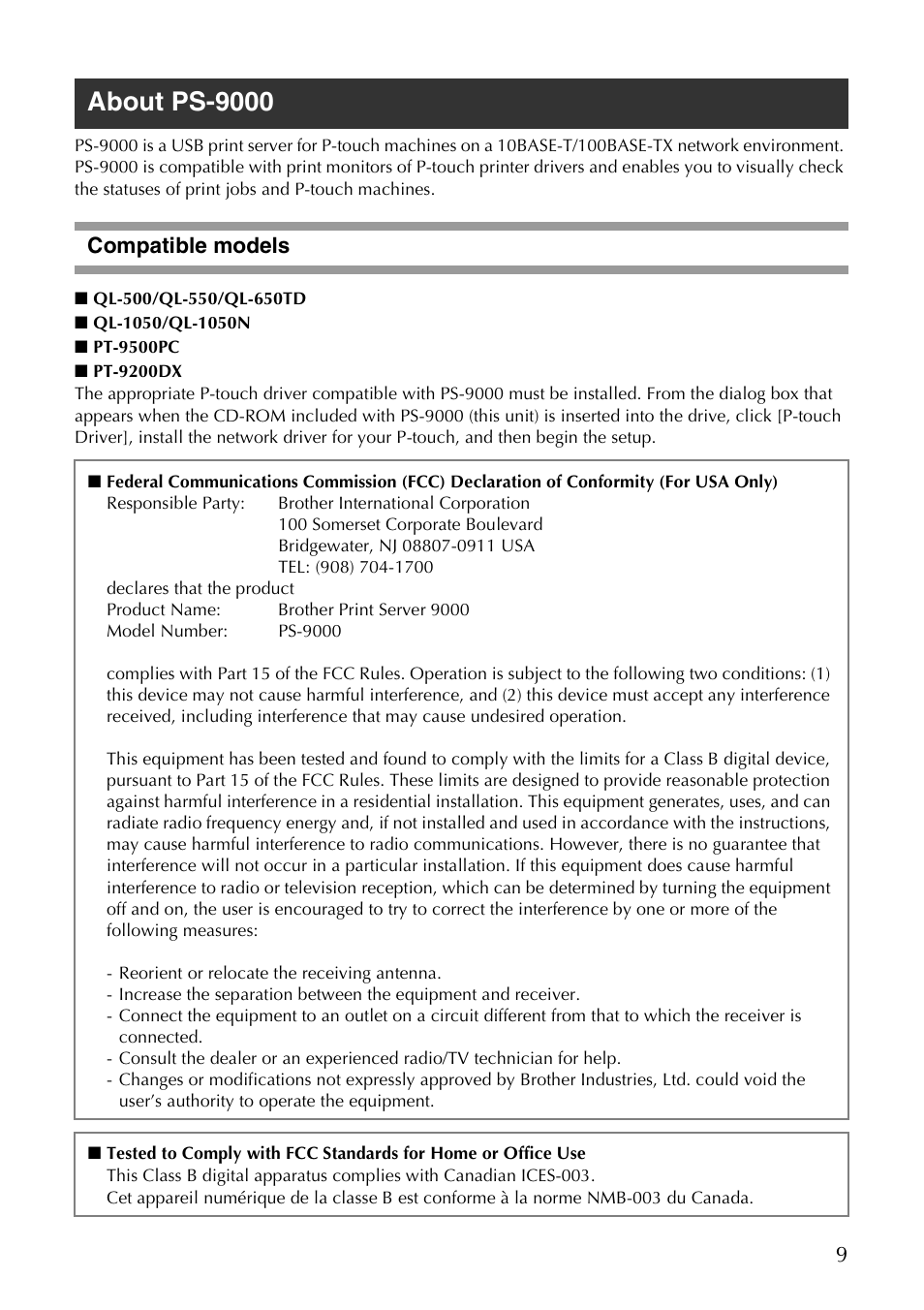 About ps-9000, Compatible models | Brother PS-9000 User Manual | Page 10 / 47