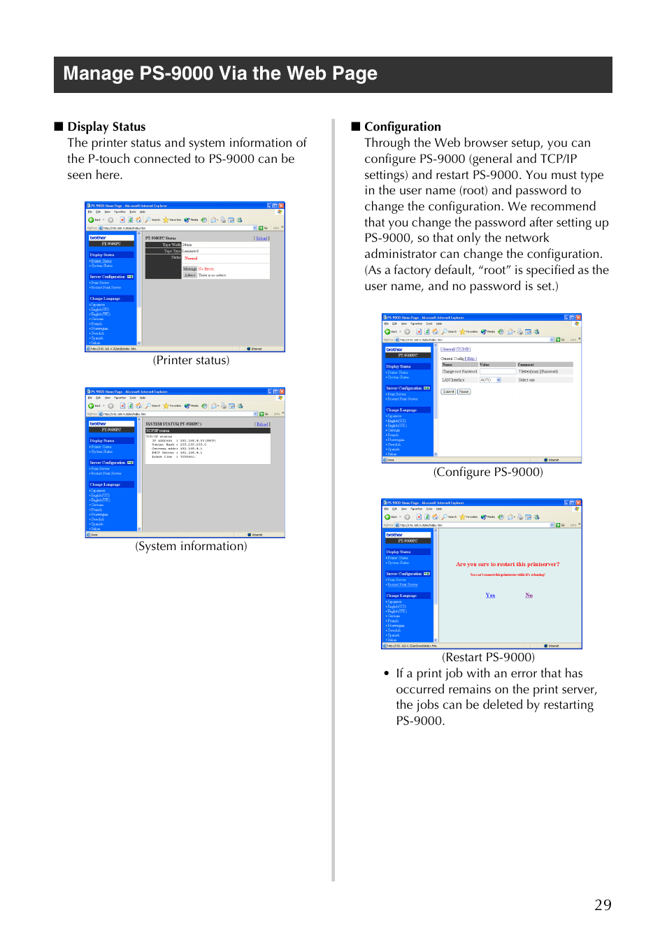 Manage ps-9000 via the web page | Brother PS-9000 User Manual | Page 30 / 47