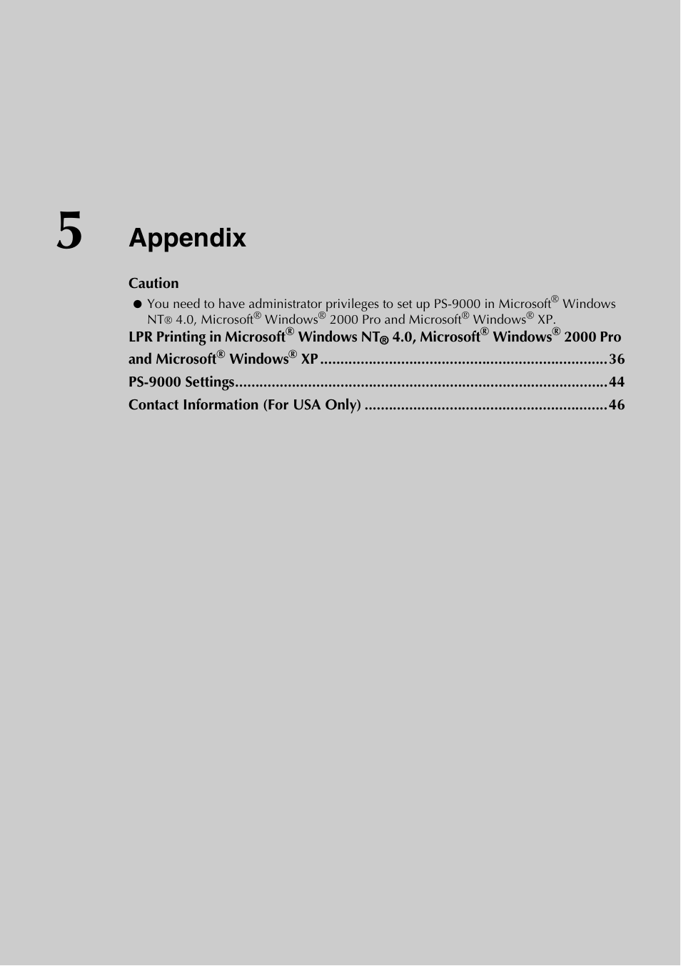 5 appendix, Appendix | Brother PS-9000 User Manual | Page 36 / 47