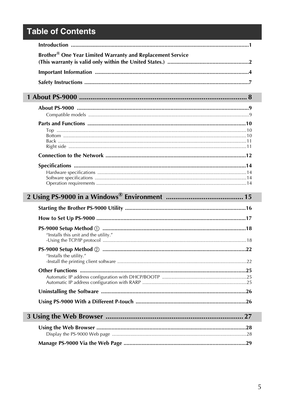 Brother PS-9000 User Manual | Page 6 / 47