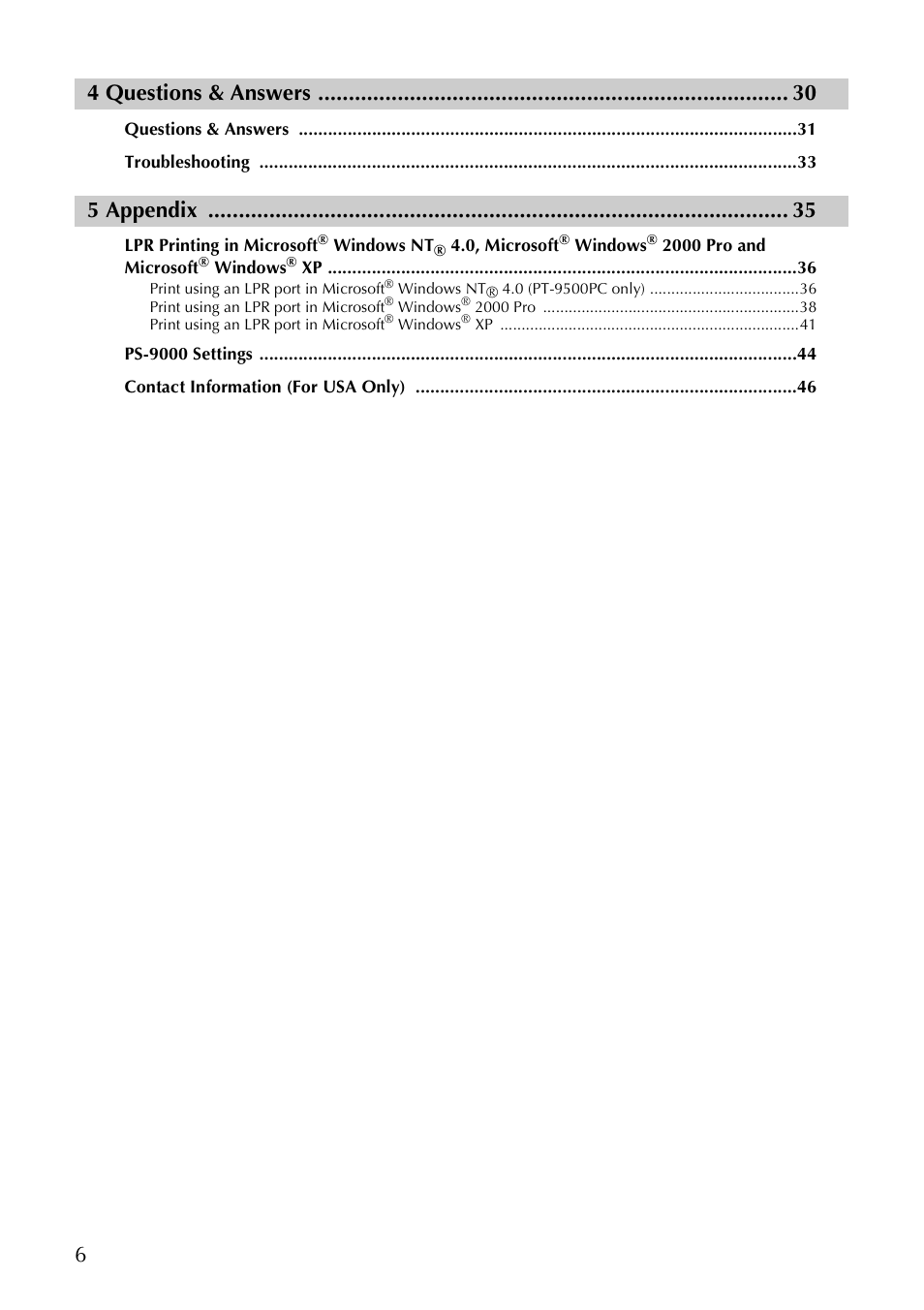 64 questions & answers, 5 appendix | Brother PS-9000 User Manual | Page 7 / 47