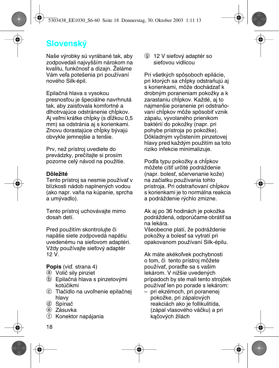 Slovensky, Slovensk | Braun EE1030 Silk-épil SuperSoft User Manual | Page 17 / 57