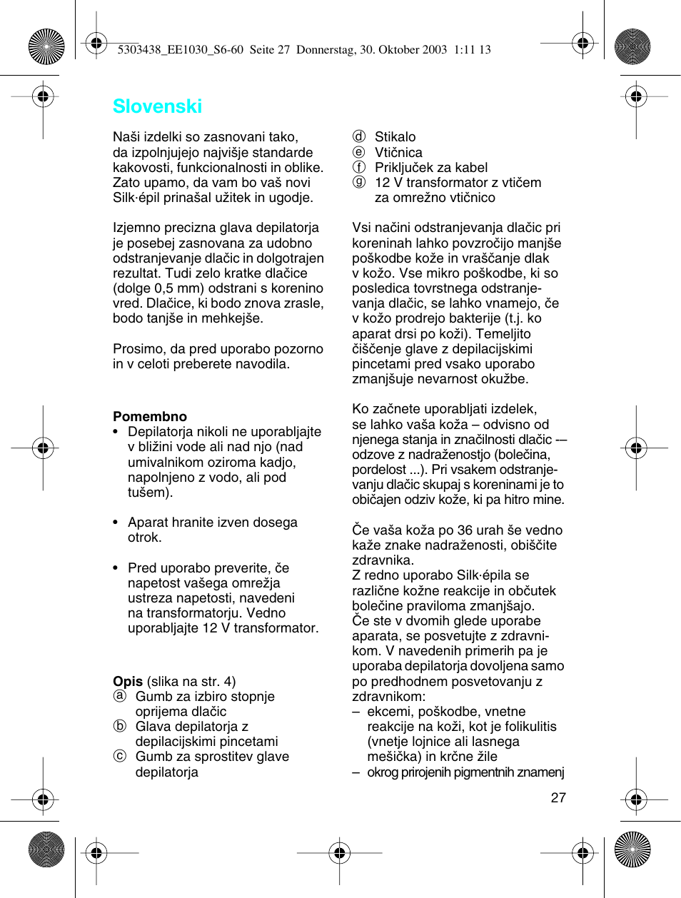 Slovenski | Braun EE1030 Silk-épil SuperSoft User Manual | Page 26 / 57