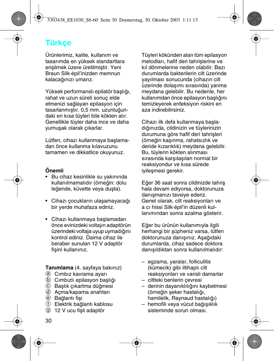 Türkçe | Braun EE1030 Silk-épil SuperSoft User Manual | Page 29 / 57