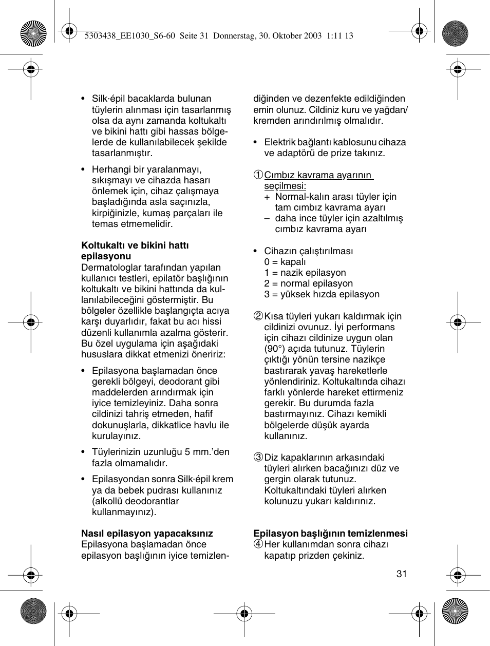 Braun EE1030 Silk-épil SuperSoft User Manual | Page 30 / 57