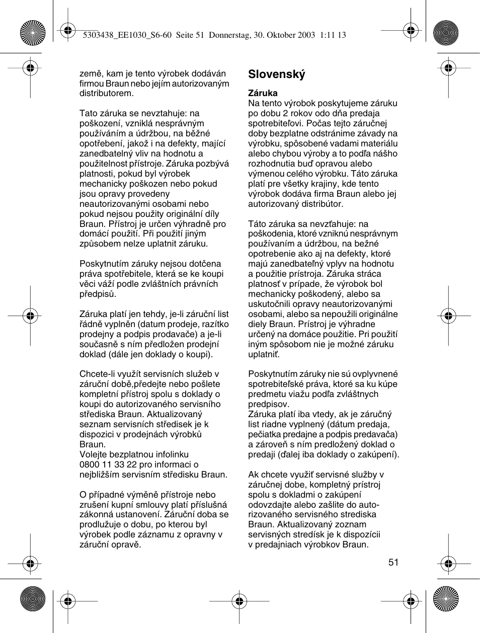 Slovensk | Braun EE1030 Silk-épil SuperSoft User Manual | Page 50 / 57