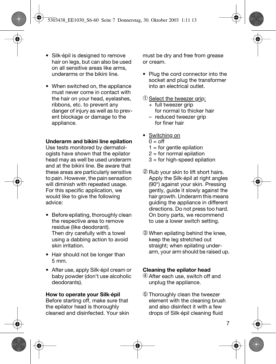 Braun EE1030 Silk-épil SuperSoft User Manual | Page 6 / 57