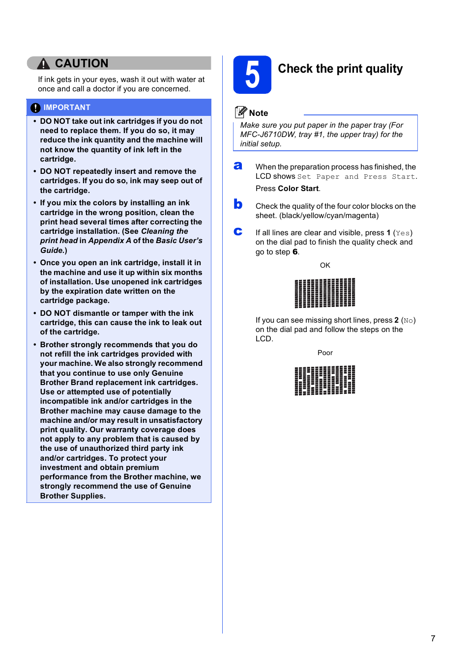 5 check the print quality, Check the print quality, Caution | Brother MFC J6510DW User Manual | Page 7 / 40