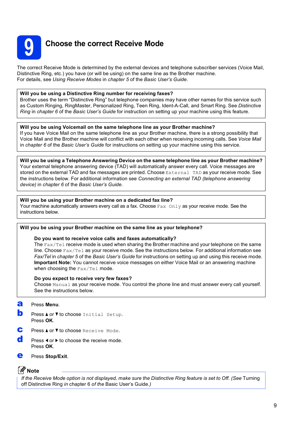 9 choose the correct receive mode, Choose the correct receive mode | Brother MFC J6510DW User Manual | Page 9 / 40