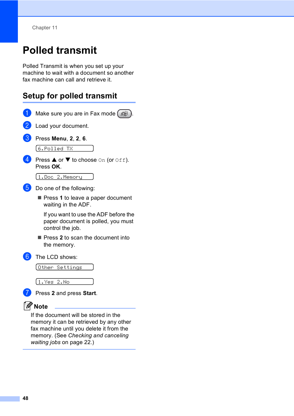 Polled transmit, Setup for polled transmit | Brother Fax 1360 User Manual | Page 62 / 118