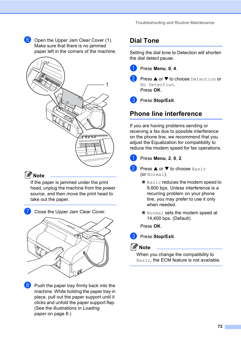 Dial tone, Phone line interference, Dial tone phone line interference | Brother Fax 1360 User Manual | Page 87 / 118