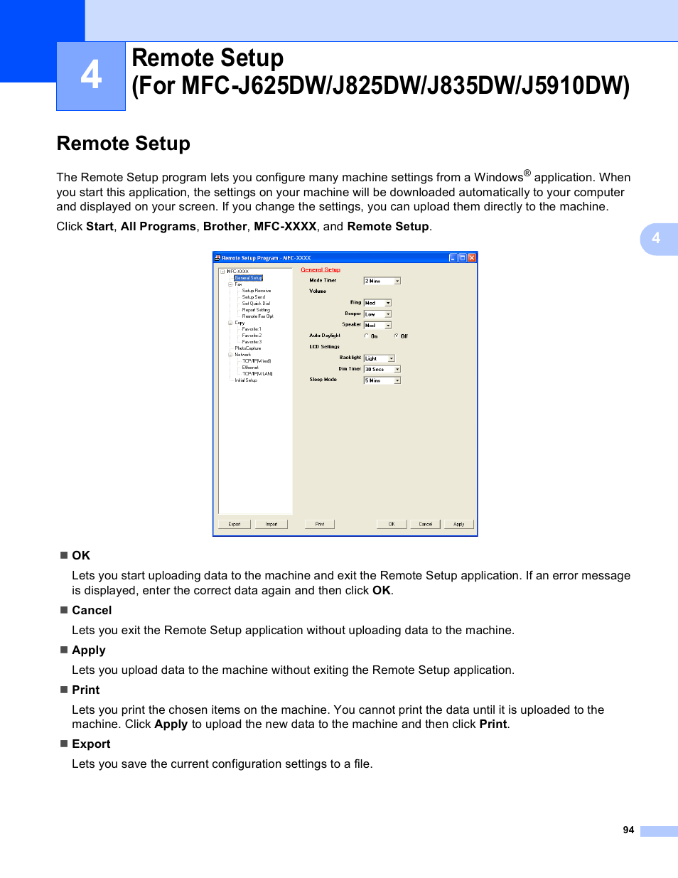 Remote setup | Brother MFC-J825DW User Manual | Page 103 / 248