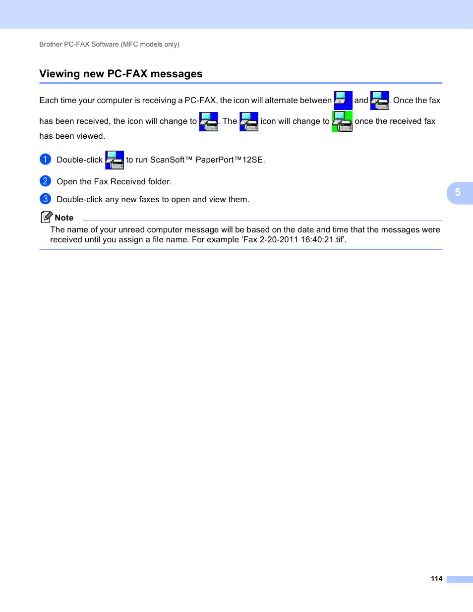 Viewing new pc-fax messages, 5viewing new pc-fax messages | Brother MFC-J825DW User Manual | Page 123 / 248