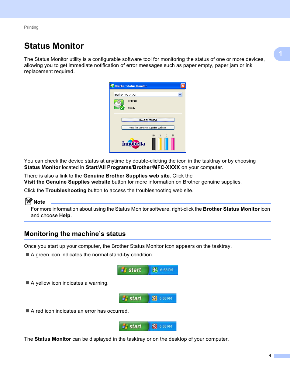 Status monitor, Monitoring the machine’s status | Brother MFC-J825DW User Manual | Page 13 / 248