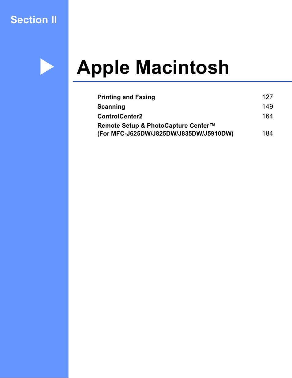 Apple macintosh, Section ii apple macintosh | Brother MFC-J825DW User Manual | Page 135 / 248