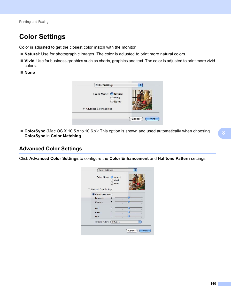 Color settings, Advanced color settings | Brother MFC-J825DW User Manual | Page 149 / 248