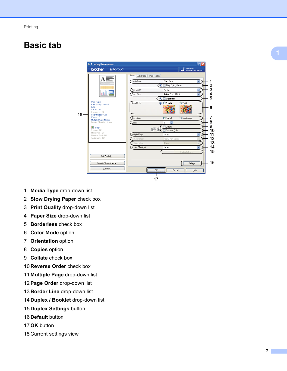 Basic tab | Brother MFC-J825DW User Manual | Page 16 / 248