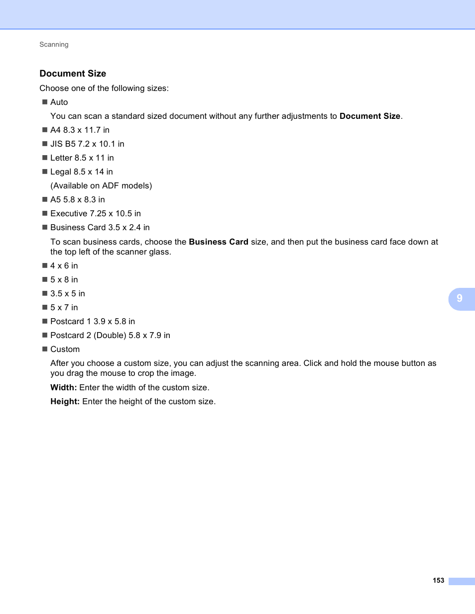 Document size | Brother MFC-J825DW User Manual | Page 162 / 248