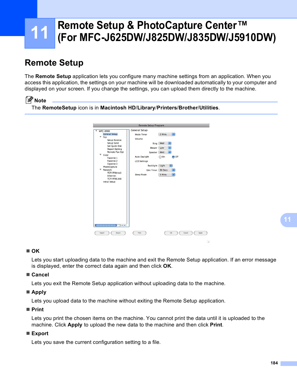 Remote setup | Brother MFC-J825DW User Manual | Page 193 / 248