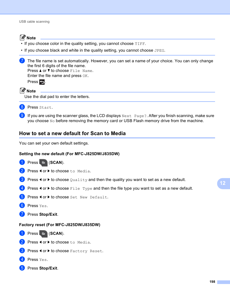 How to set a new default for scan to media | Brother MFC-J825DW User Manual | Page 207 / 248