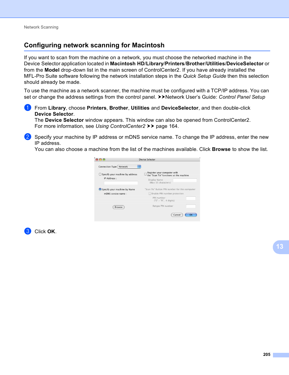 Configuring network scanning for macintosh, 13 configuring network scanning for macintosh | Brother MFC-J825DW User Manual | Page 214 / 248