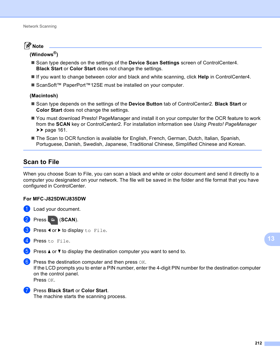 Scan to file | Brother MFC-J825DW User Manual | Page 221 / 248