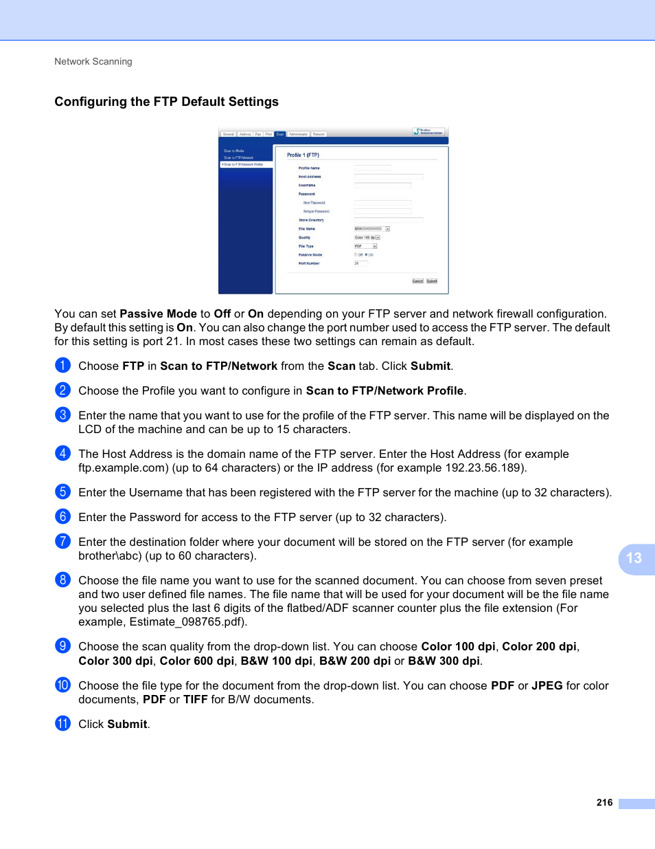 Configuring the ftp default settings | Brother MFC-J825DW User Manual | Page 225 / 248