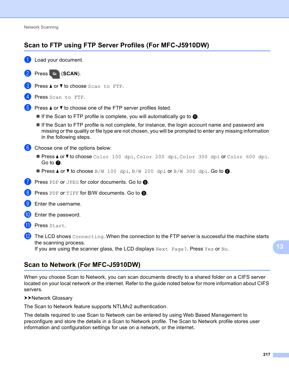 Scan to network (for mfc-j5910dw) | Brother MFC-J825DW User Manual | Page 226 / 248