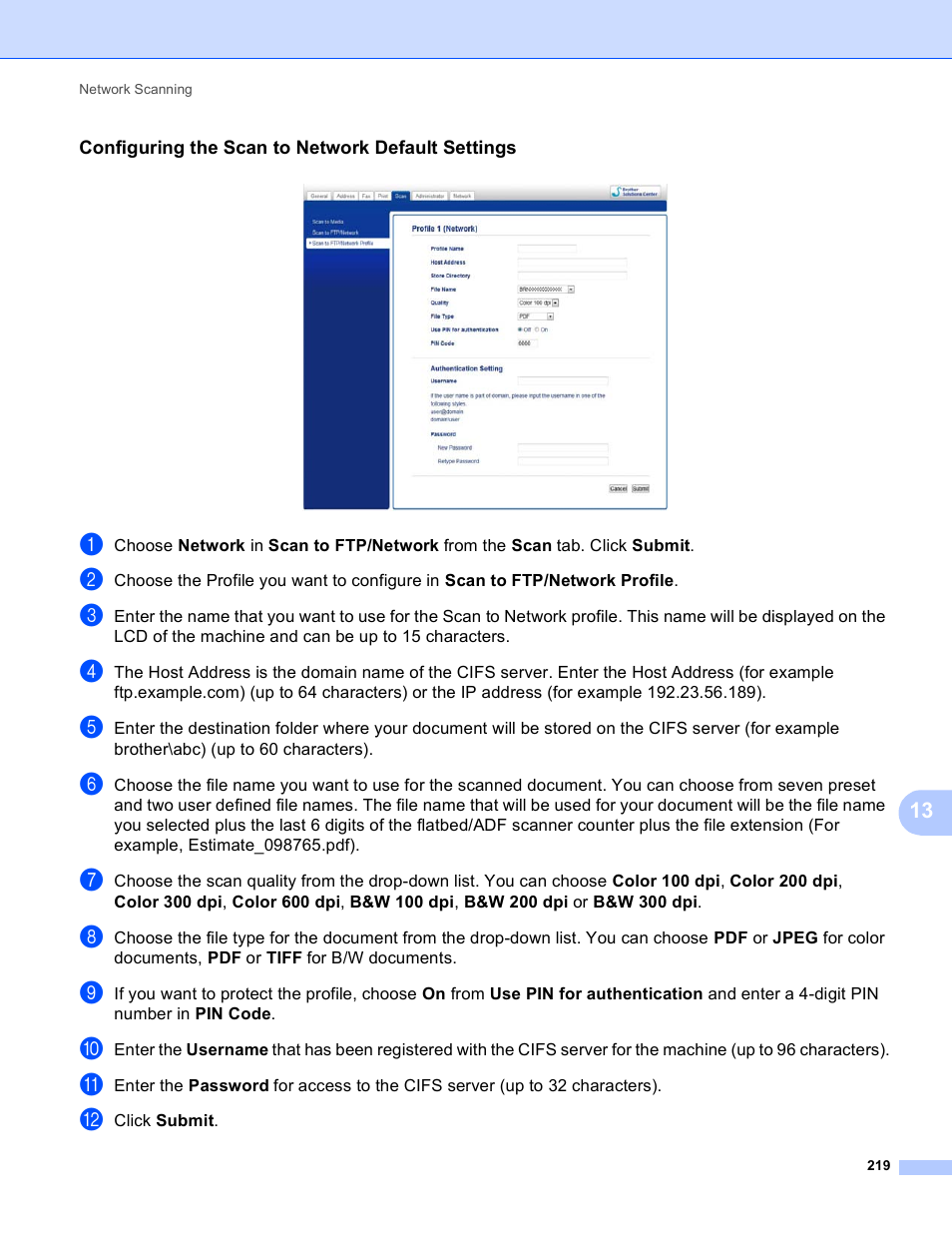 Configuring the scan to network default settings | Brother MFC-J825DW User Manual | Page 228 / 248