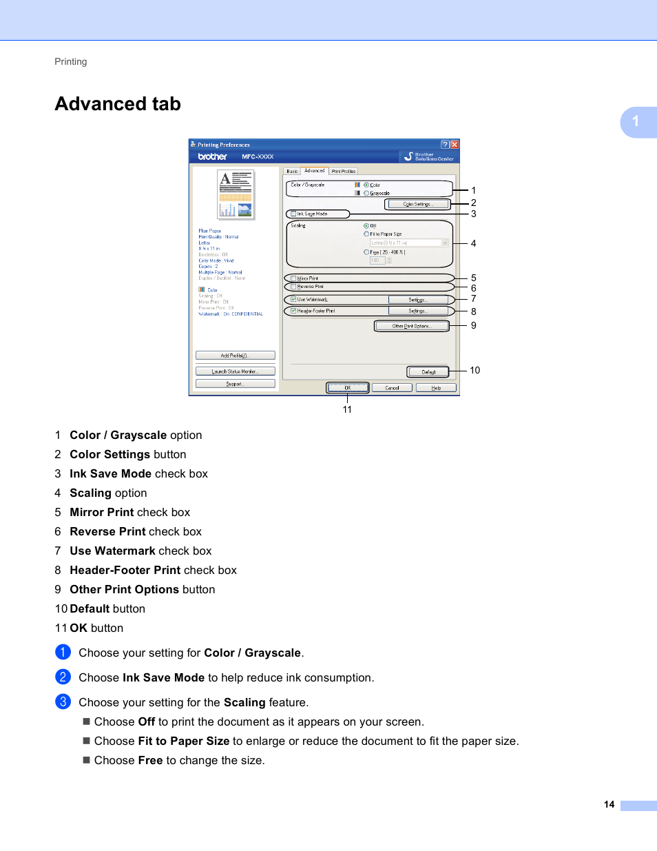 Advanced tab | Brother MFC-J825DW User Manual | Page 23 / 248