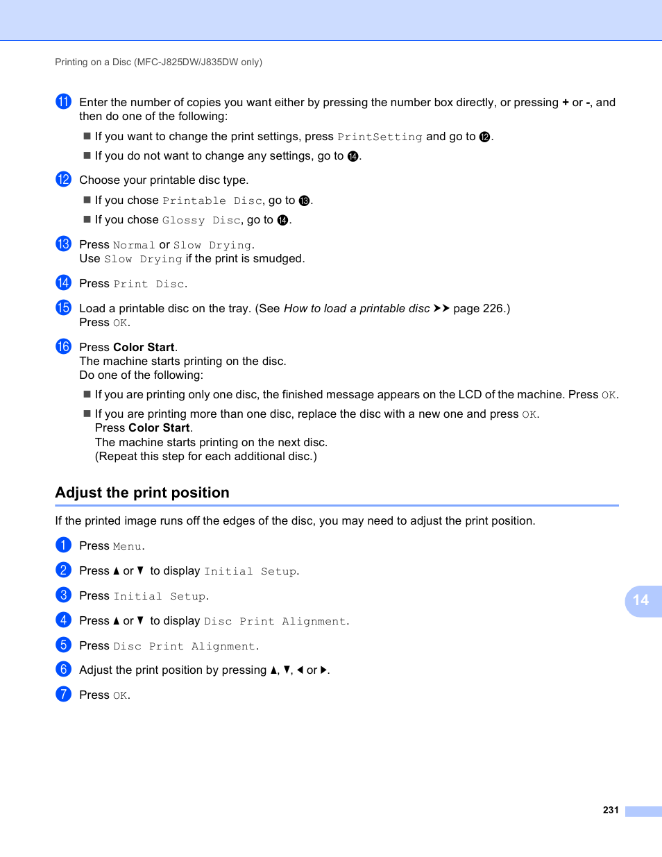 Adjust the print position | Brother MFC-J825DW User Manual | Page 240 / 248