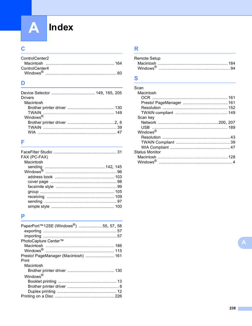 Index | Brother MFC-J825DW User Manual | Page 247 / 248